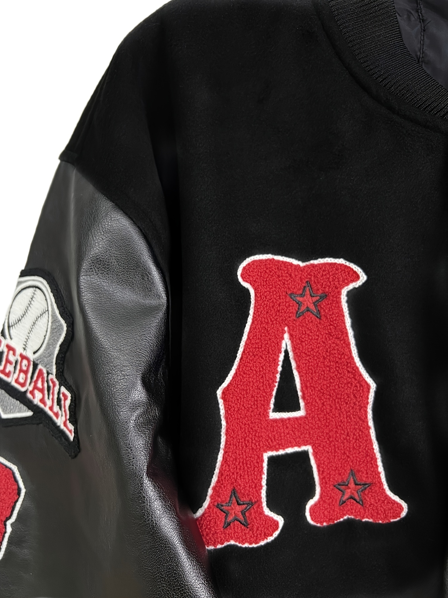 Slight Stretch Casual Single Breasted Jacket, Men's Baseball Collar Letter Graphic Pocket Long Sleeve Retro Embroidered Best Baseball Jacket,Navy