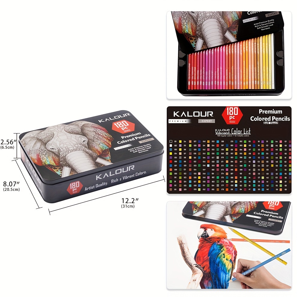 KALOUR 180 Colored Pencils Set for Drawing and Coloring, Metal