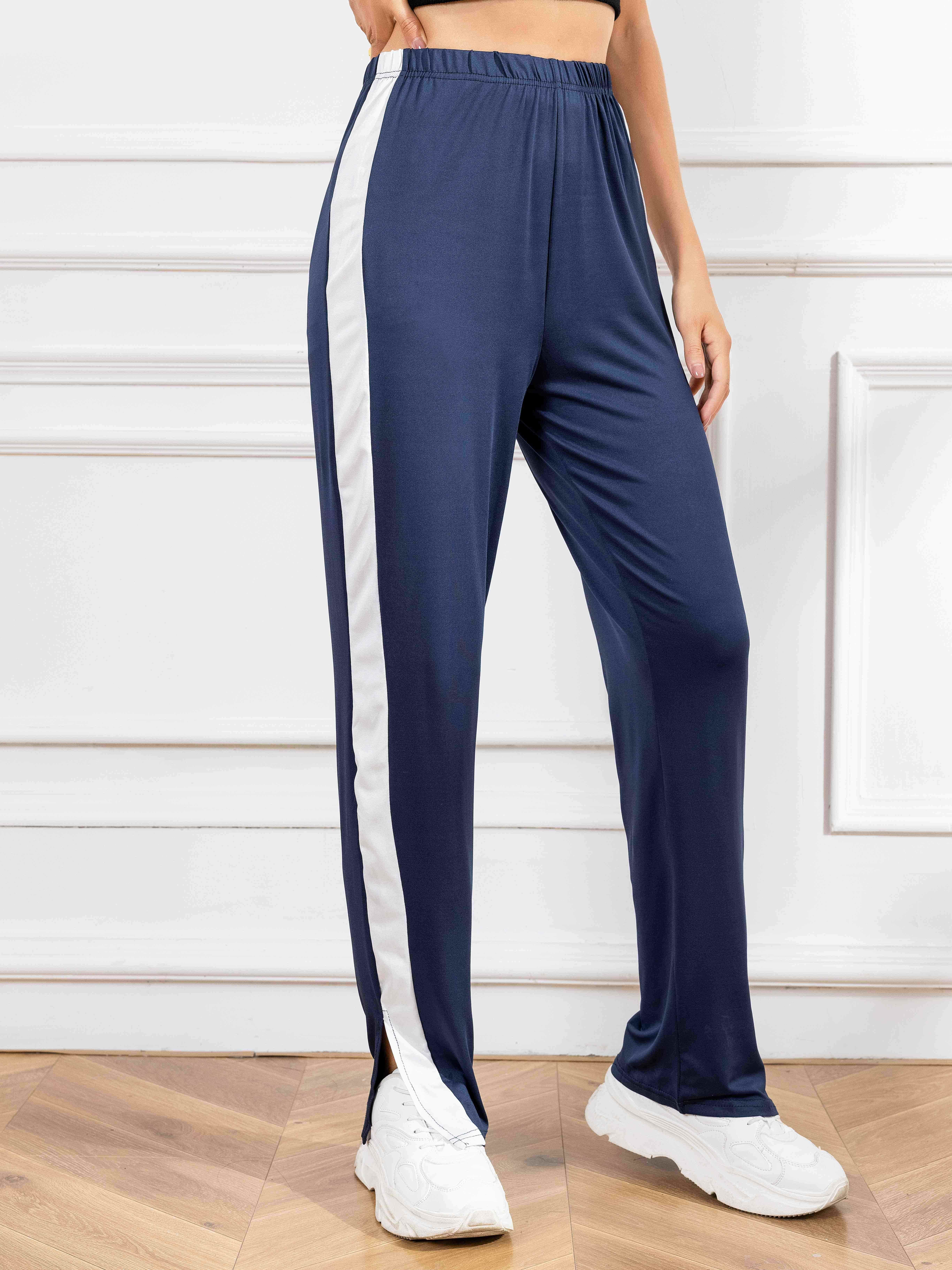 Women Solid Navy Side Stripe Trackpant