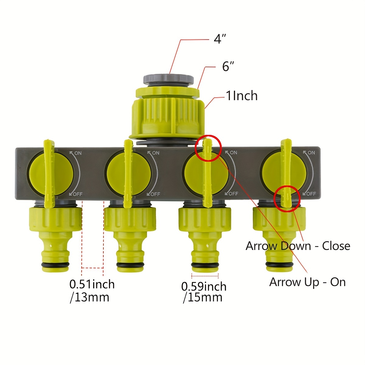 Inverseur de robinet à 4 voies avec connexion rapide, adaptateur de tuyau d'arrosage  1 3/4 1/2 avec vanne d'arrêt/arrêt séparée