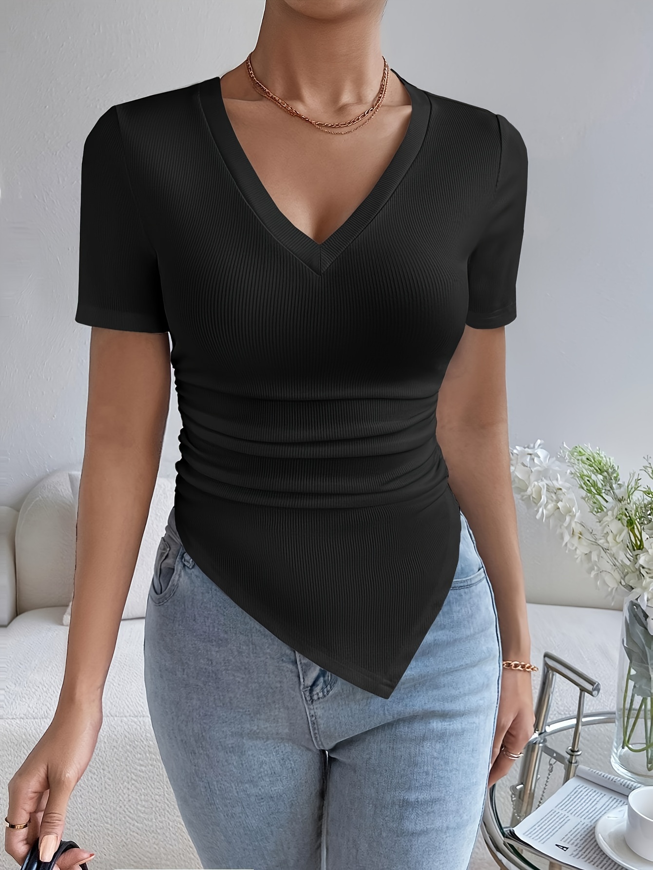 Asymmetrical Hem Top - Temu