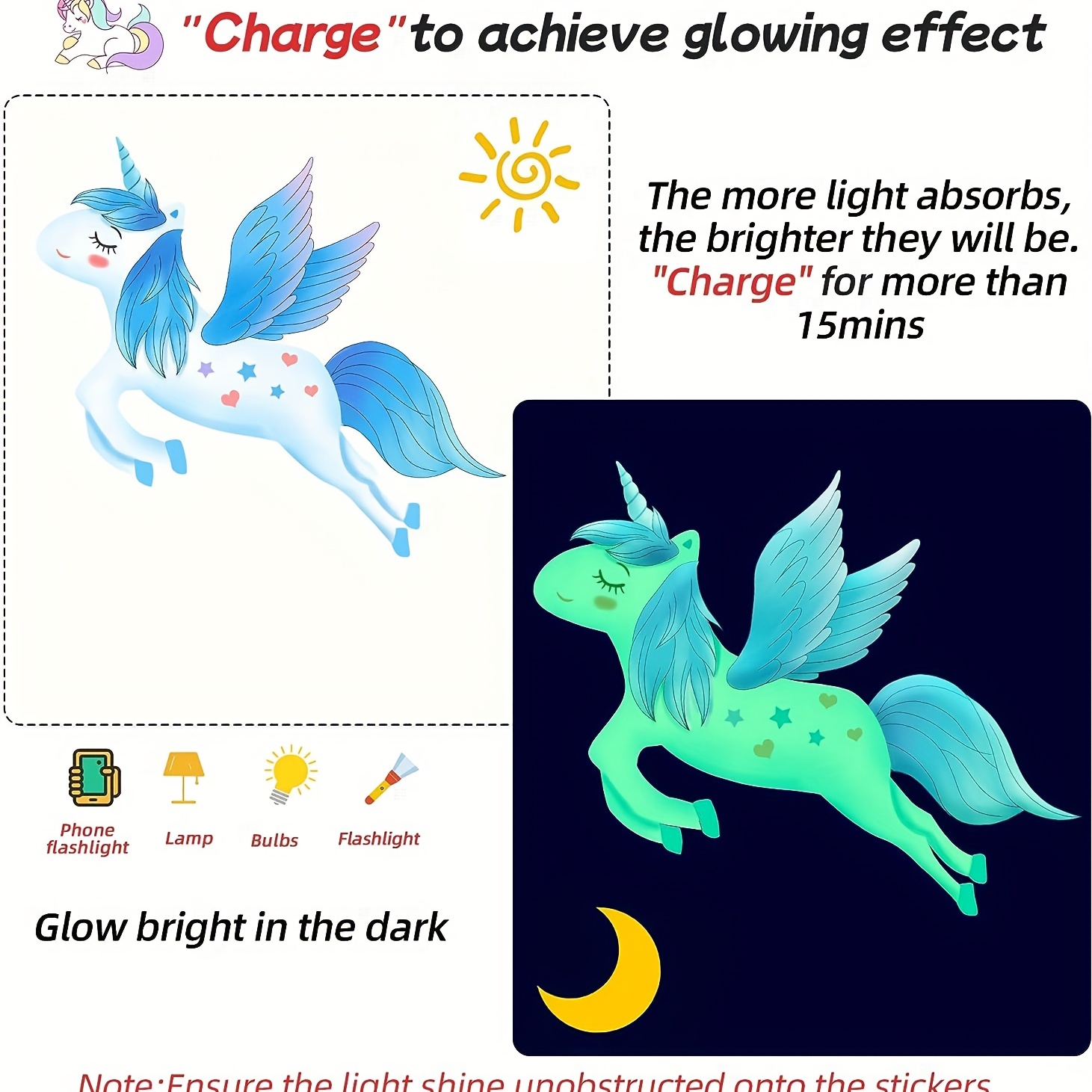 Unicorn Cute Luminous Glow In The Dark Sticker Kids Babies Rooms