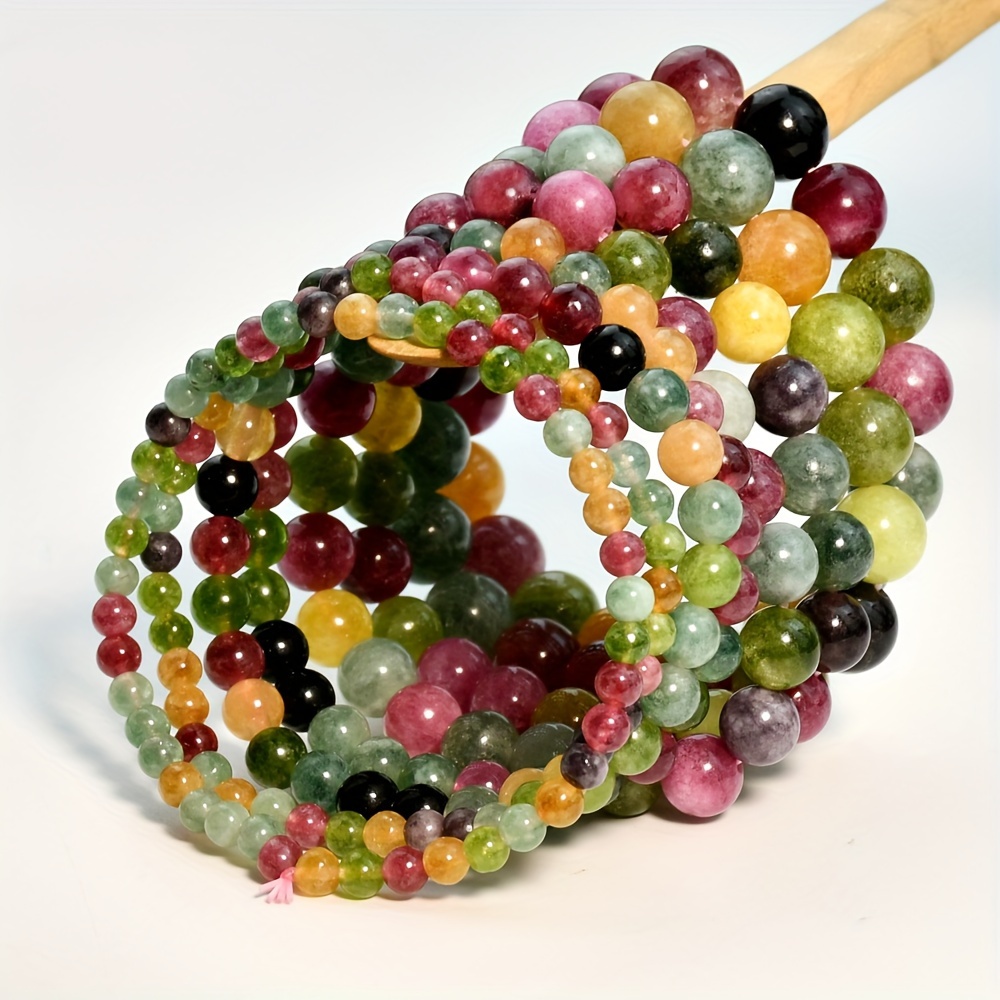 

Boho Colorful Tourmaline Natural Stone Round Beads Bracelet Female Daily Wear Hand Accessories Ornament