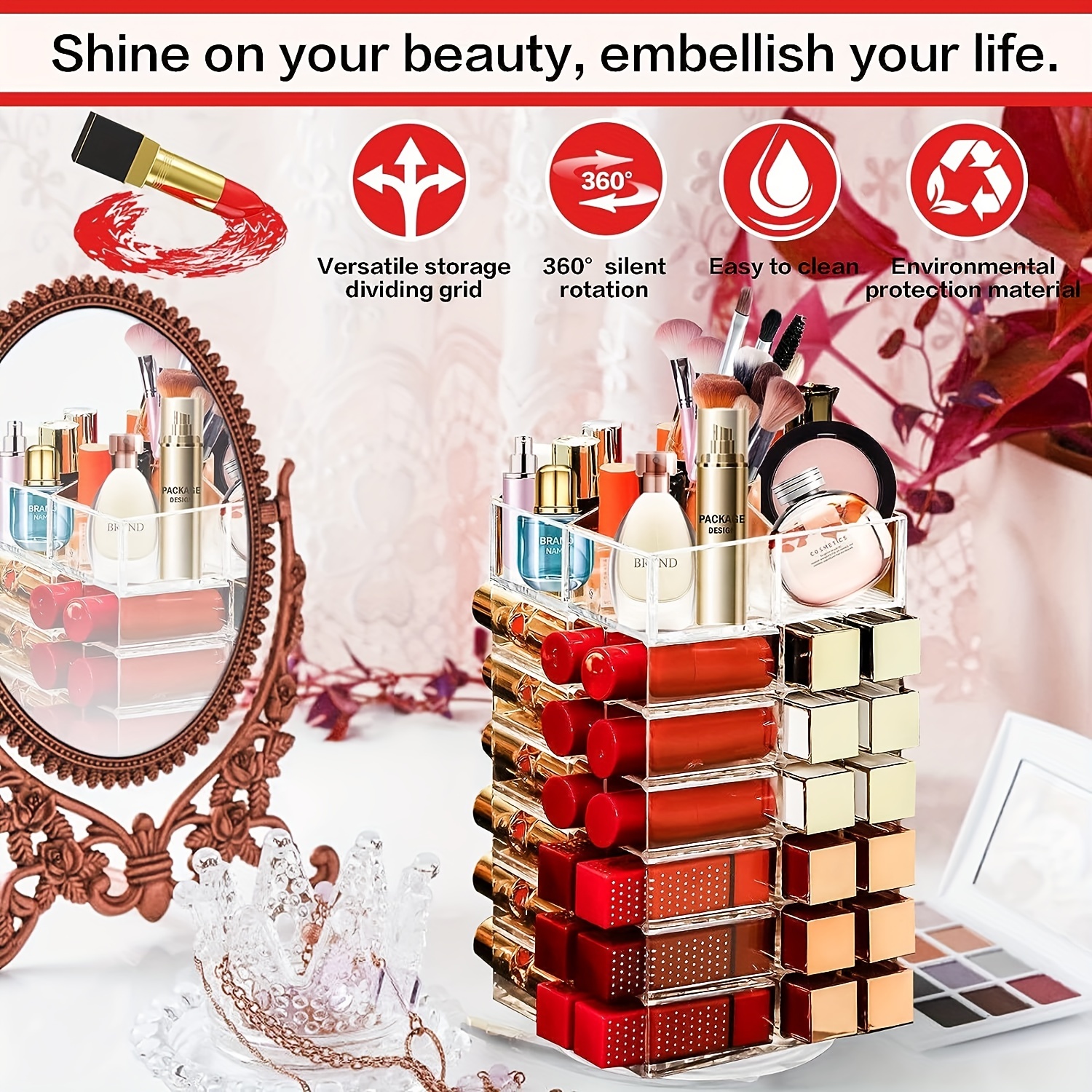  TACYKIBD Soporte para lápiz labial de 24 espacios, organizador  de lápiz labial acrílico transparente y estante de exhibición para  cosméticos, organizador de maquillaje para cepillos de brillo de labios,  botellas más (