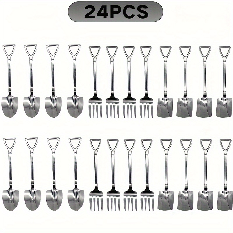 

24pcs 6.1- Spatula And Fork Set, Includes Spatulas, Pointed And Stainless Steel , Mixing , , , Spatulas For Gatherings Cafes ( Silvery)