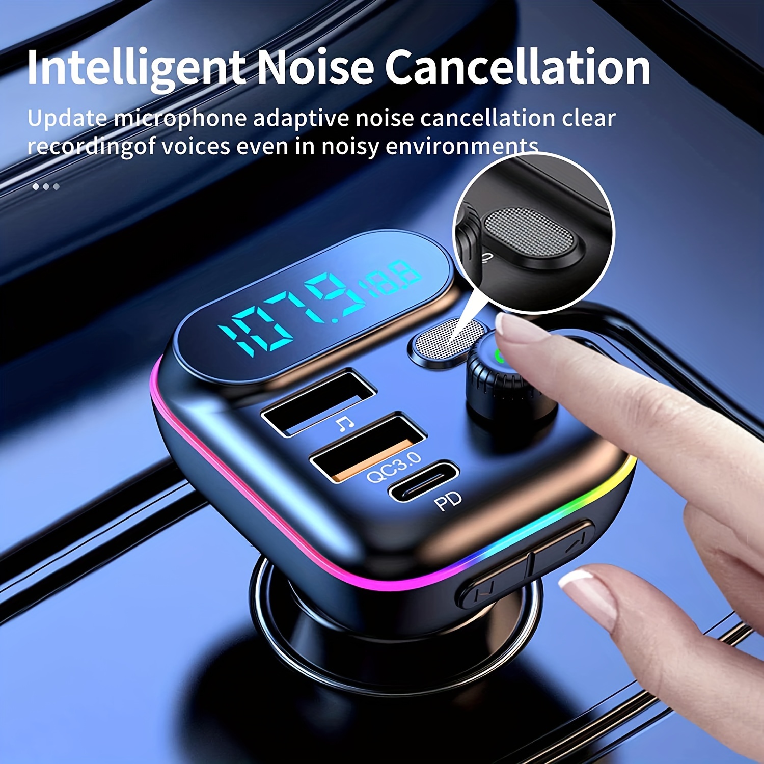  Bluetooth Adapter for Car, Wireless FM Radio Transmitter,  Wireless Bluetooth 5.0, MP3 Music Player, QC3.0 + PD 20W USB Car Charger, 7  Colors LED Backlit : Electronics