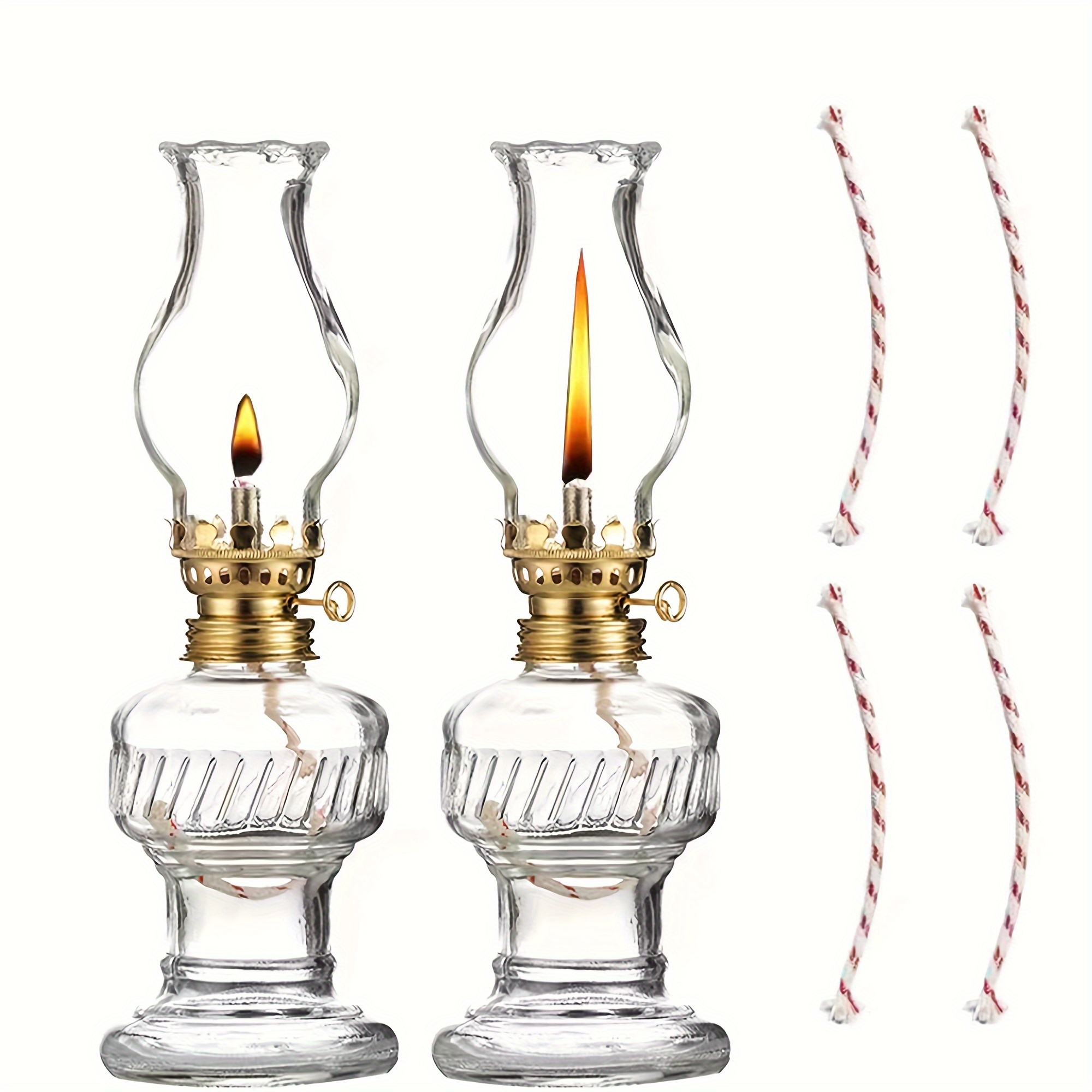 2PCS Glass Oil Lamps for Indoor Use Vintage Kerosene Lamp Oil Lantern  Kerosene Lantern with 2 Wicks 