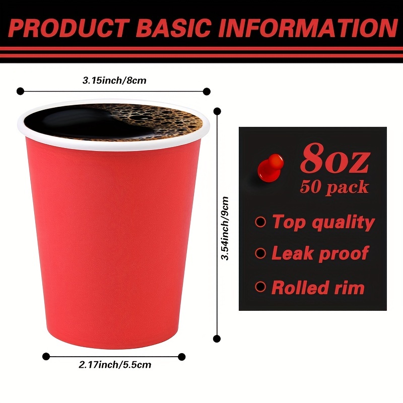 50pcs Simple Disposable Cup, Red Paper Cup, For Party