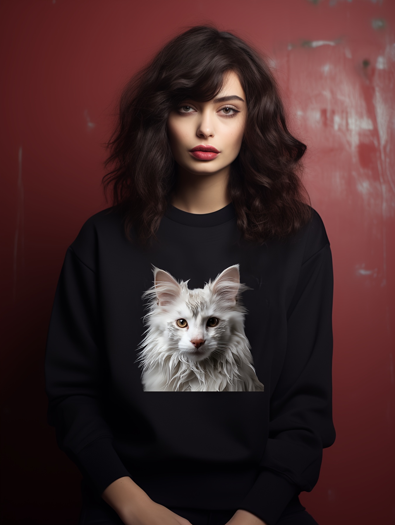 Süßes Katzen Print Sweatshirt Lässiges Rundhals Langarm Temu Germany