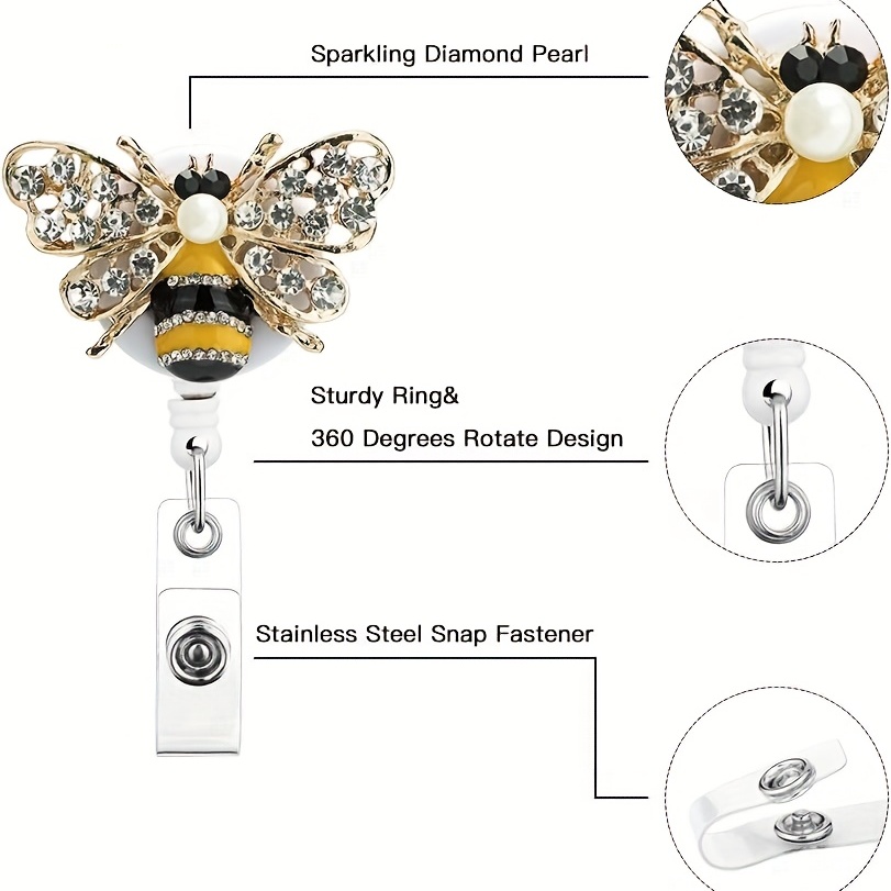 Crystal Badge Reels Retractable Rhinestone Badge Holder Id - Temu