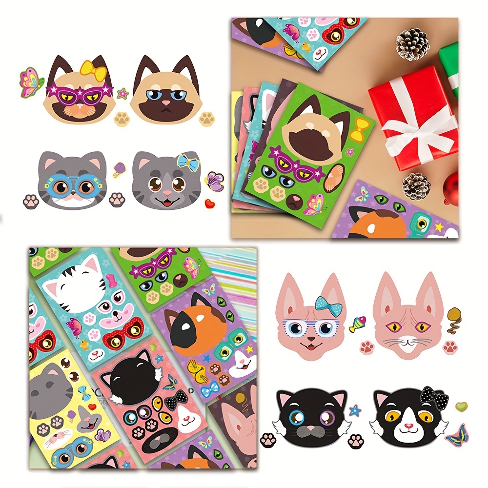 Cat Diy Puzzle Children's Game Stickers Cat Makeup Stickers - Temu