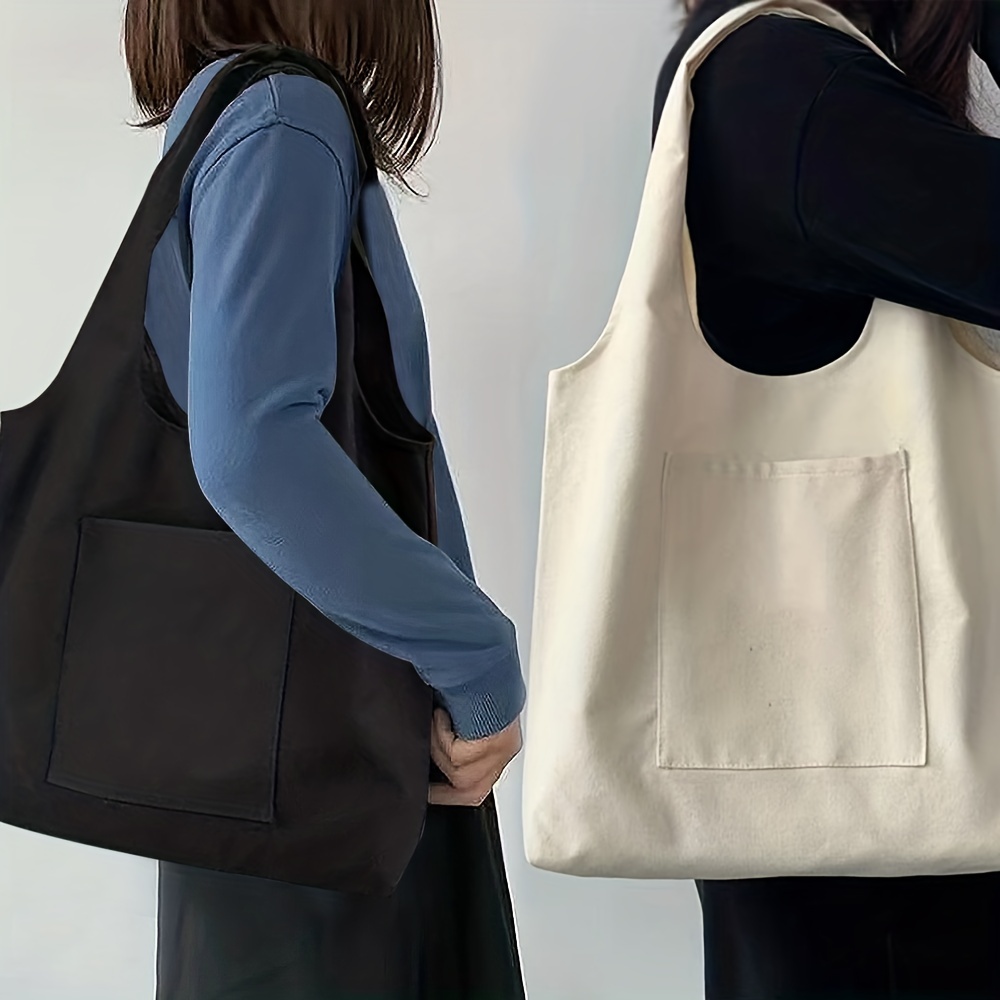 Solid Color Canvas Tote Bag Large Capacity Shoulder Bag Simple