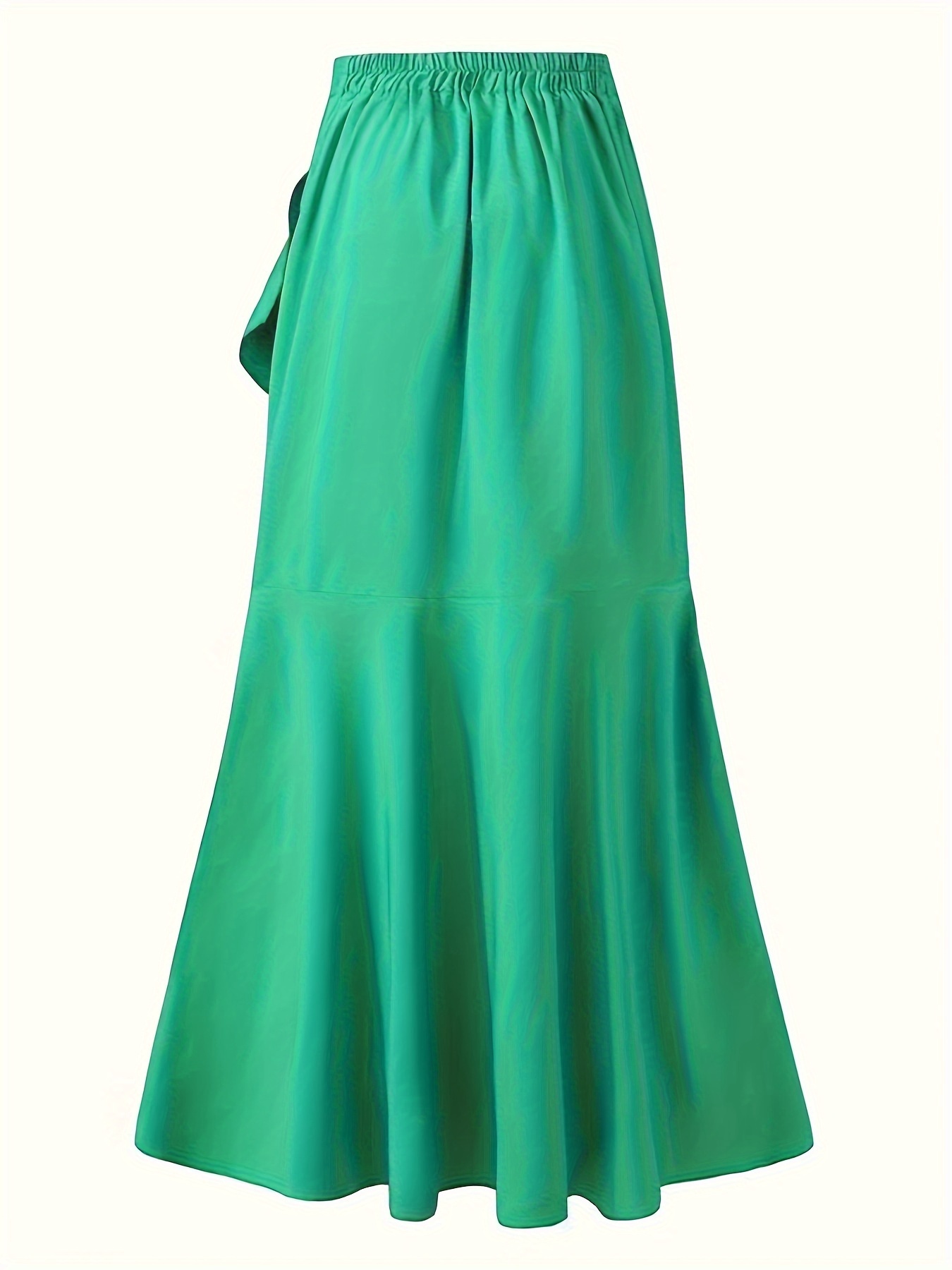 Solid Ruffle Trim Asymmetrical Skirt, Elegant Belted Mermaid Skirt For ...