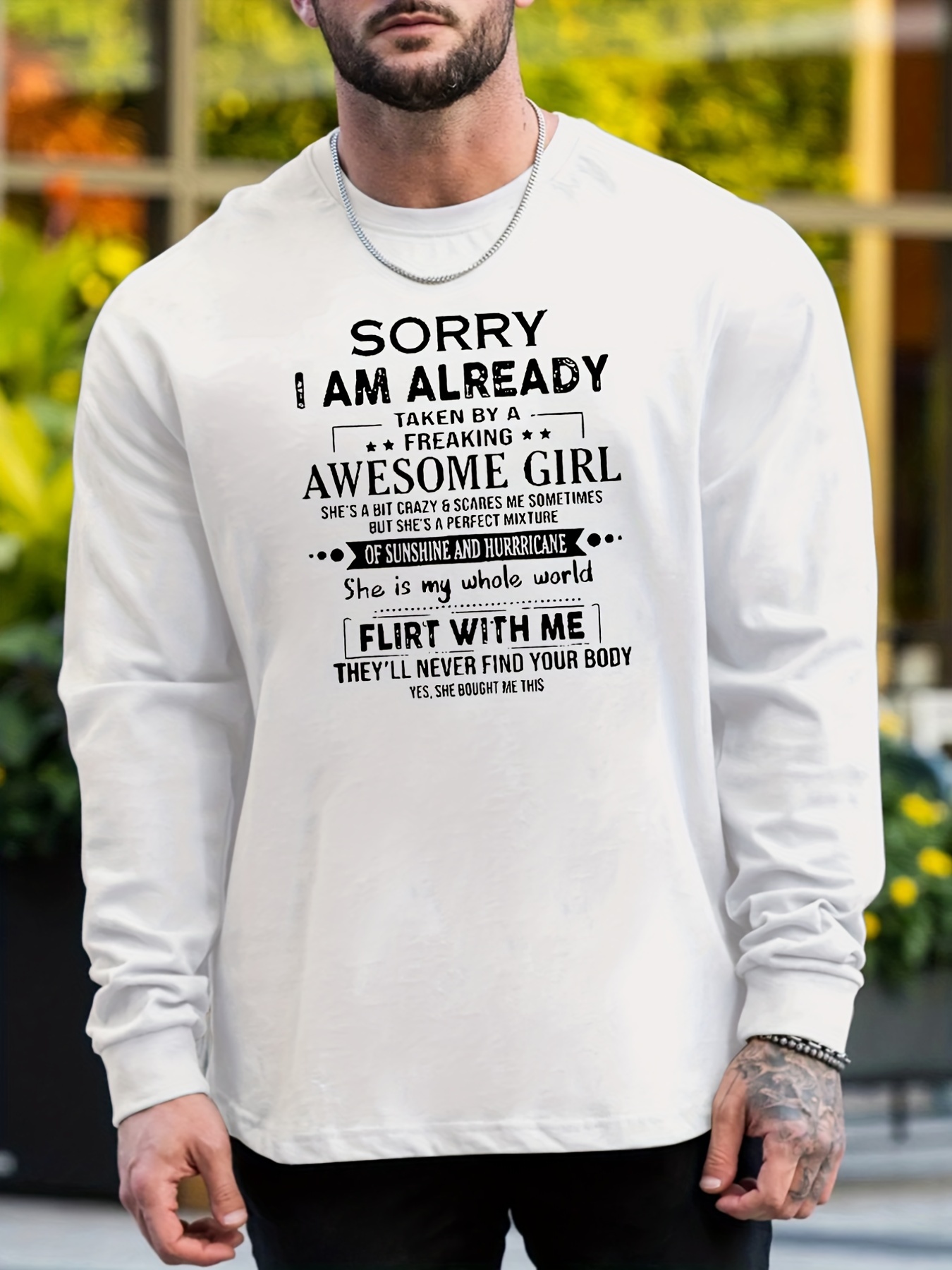 Funny Letter Print Men's Casual Long Sleeve Pullover T shirt