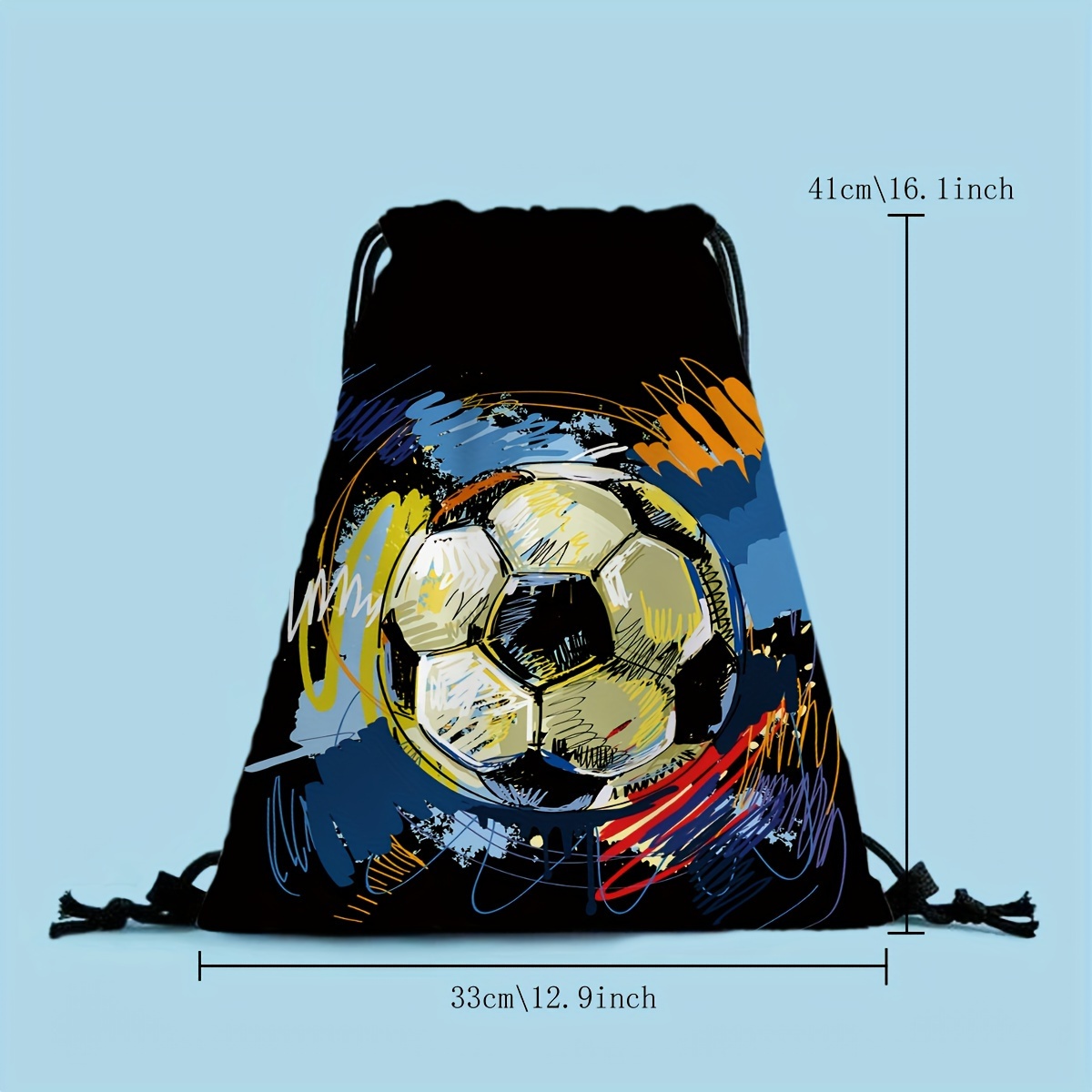 TEMU 1pc Large Fashion Sports Theme Men's Backpack With Soccer Pattern Drawstring Design, Lightweight And Foldable, Suitable For Gym, Park, Hiking,