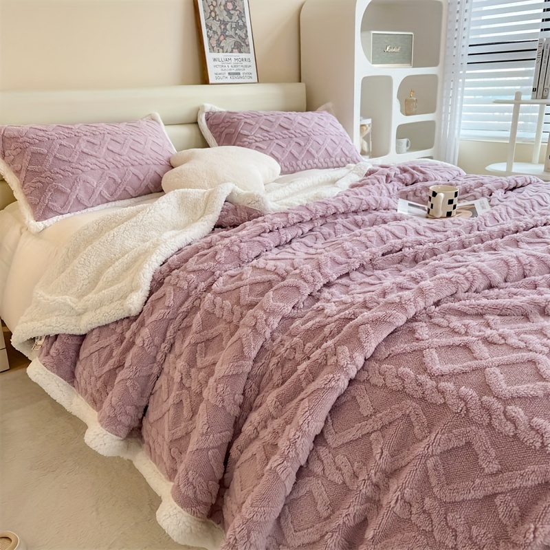 

1pc Double-sided Lamb Wool Bed Blanket Taffeta Fuzzy Blanket Warm Multi-purpose Bed Blanket Purple Small Fresh Blanket Warm Quilt Living Room Sofa Throw Blanket Nap Blanket Multi-purpose Blanket