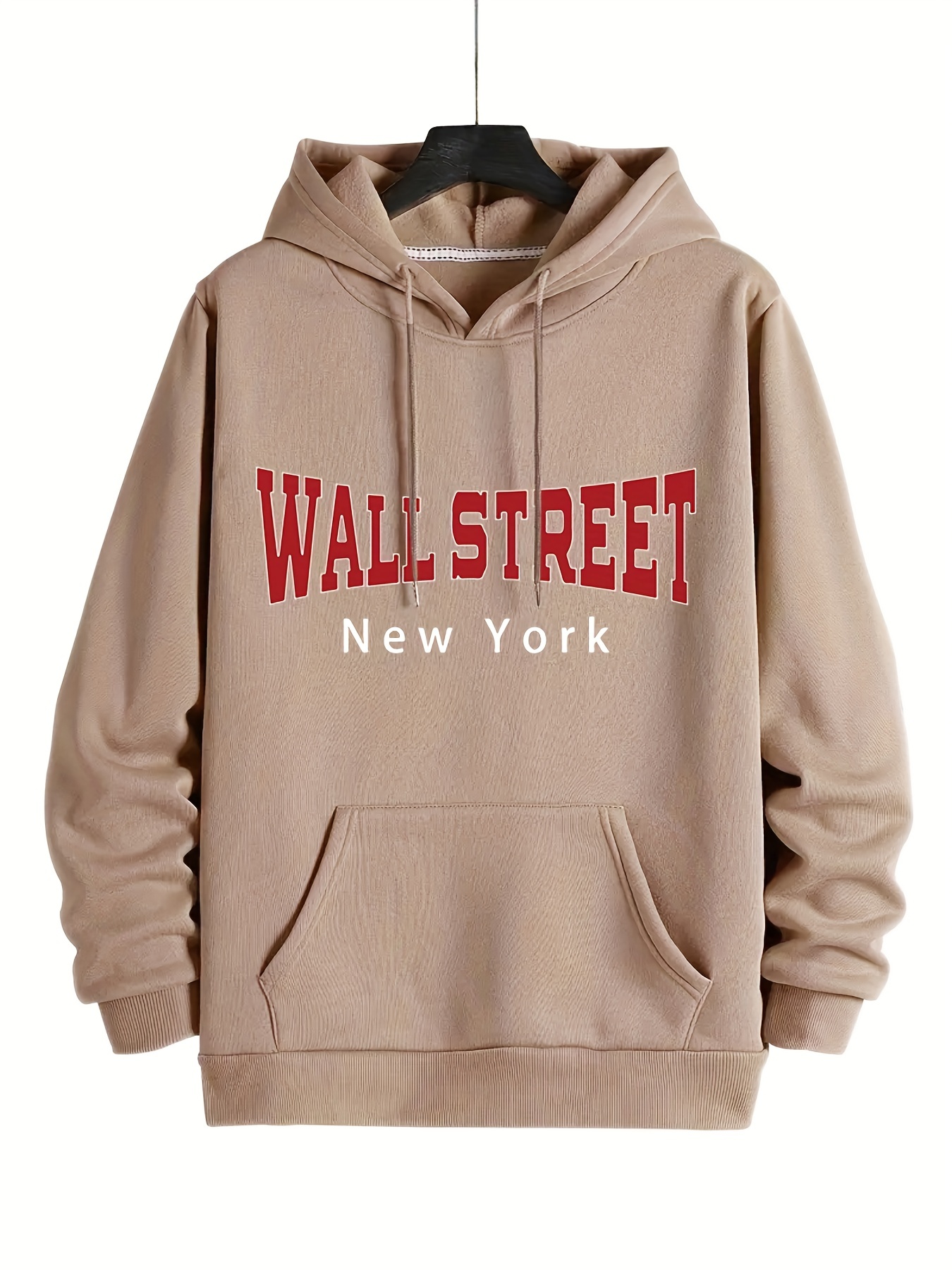 New York Letter Print Kangaroo Pocket Hoodie Casual Long - Temu