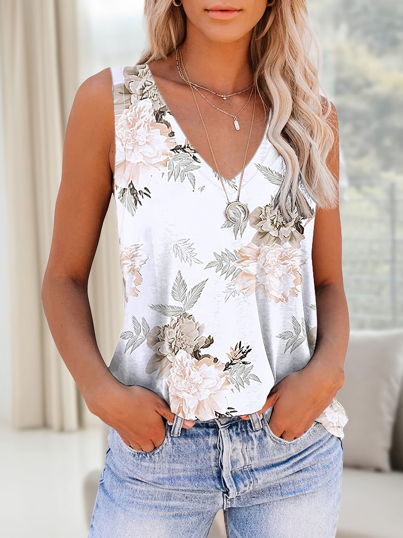 Summer Fashion Outfit Print Sleeveless Tank Top And Leggings