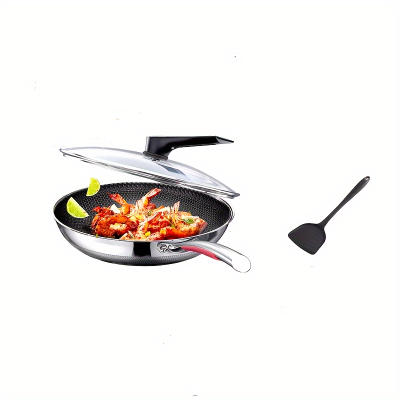 Stainless Steel Honeycomb Non stick Frying Pan With Lid - Temu
