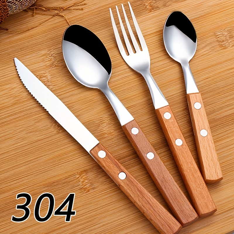 8pcs Stainless Steel Flatware Set For Western-style Dining Utensils,  Include Steak Knife, Fork, Spoon, Teaspoon And Portuguese Tableware Set