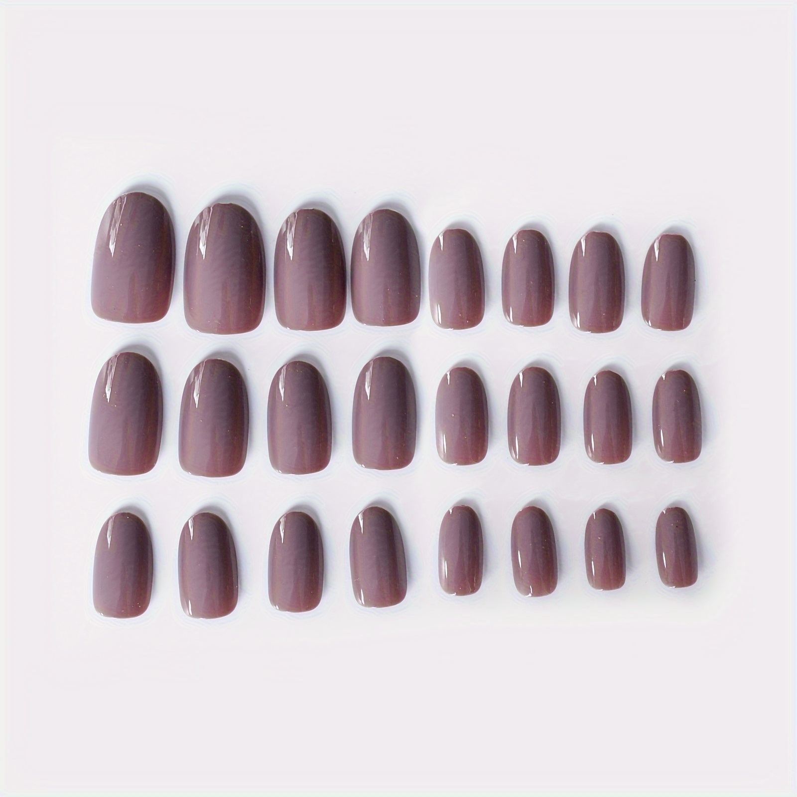 24pcs glossy medium oval fake nails pure gray press on nails full coverage false nails for women girls fall winter nail deco details 5