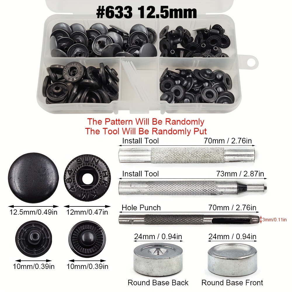 12 Sets Heavy Duty Leather Snap Fasteners Kit 15mm Metal Snap