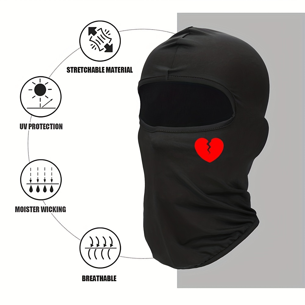 1 Pieza Máscara Con Impresión De Corazón Y Capucha Para Hombres Y Mujeres,  Gorro Balaclava Para Montar En Exteriores, Resistente Al Viento Y Al Sol,  Gorro A Prueba De Rayos Uv