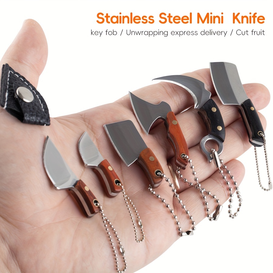 4Pcs Mini Pocket Knife Set Tiny Damascus Mini Knife with Sheath