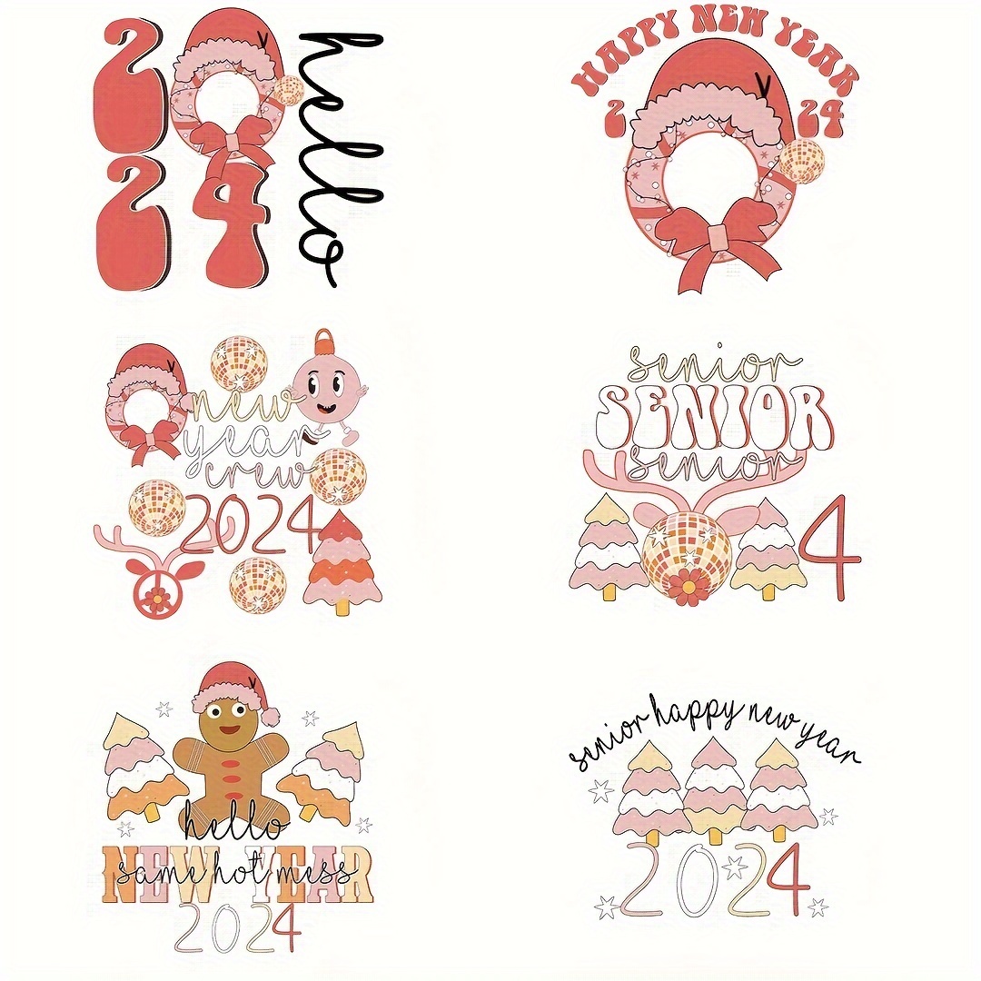 Hello 2024 Retro New Year Iron On Heat Transfers Vinyl For T - Temu