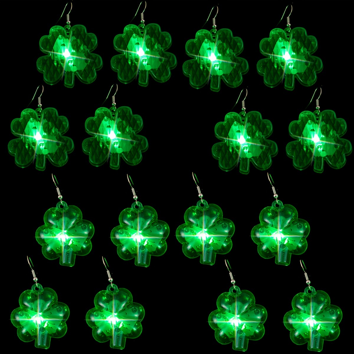 2/4/6/8pairs, St Patrick's Day LED Light Up Shamrock Earrings, Flashing Plastic Green Irish Clover Earrings, St Patrick's Day Party Favors, Irish