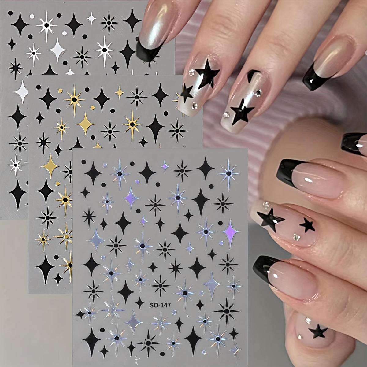 Reflective Glitter 3d Nail Stickers Decals laser Silver - Temu
