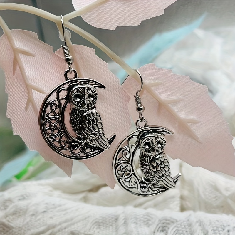 Moon Owl Shape Hollow Earrings Pendant Dangle Earrings Drop - Temu