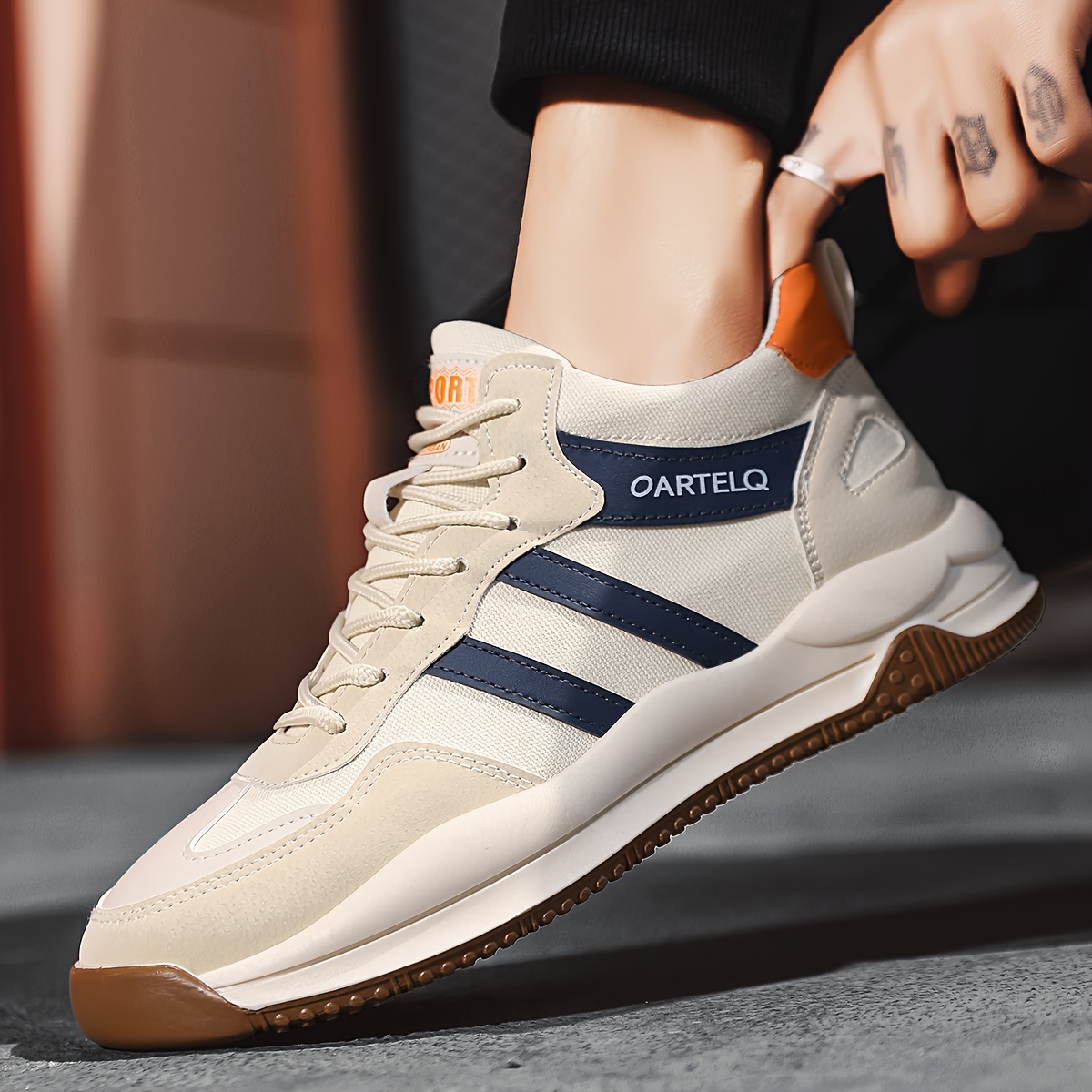 zapatillas deportivas casuales transpirables para hombres, zapatillas antideslizantes de moda con   de goma y parte   de tela, estilo de ocio, otoño,  , xia, invierno detalles 3