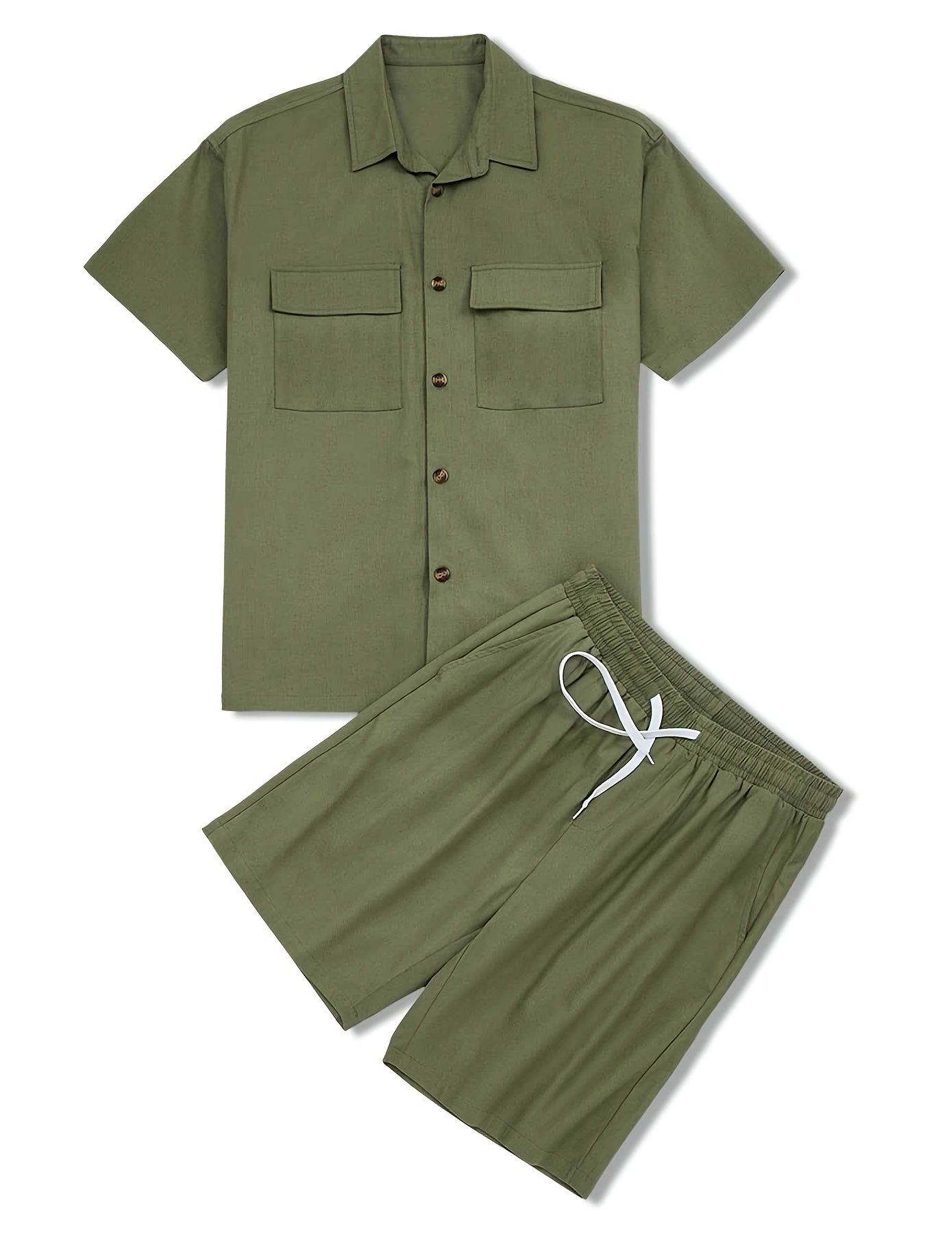 Dropship Men's Casual 2 Piece Outfits Lapel Neck Short Sleeve Button Down  Shirt And Shorts Set to Sell Online at a Lower Price