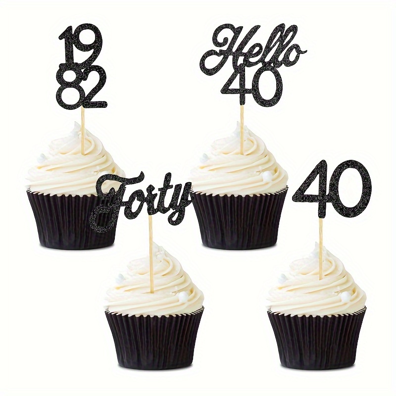 Black Happy 40th Birthday Cake Topper,Hello 40, Cheers to 40 Years,40 &  Fabulous Party Decoration 