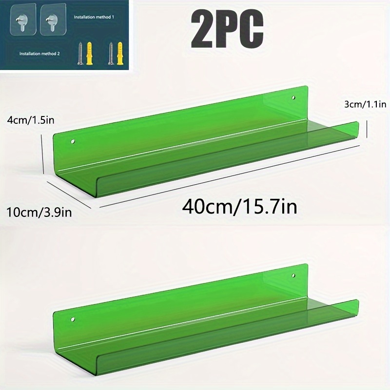 2pcs Acrylic Floating Rack, Wall Hanging Display Rack, Free Punching Storage Rack For Books, Spice, Record, Wall Decor, Home Decor, Floating Shelves