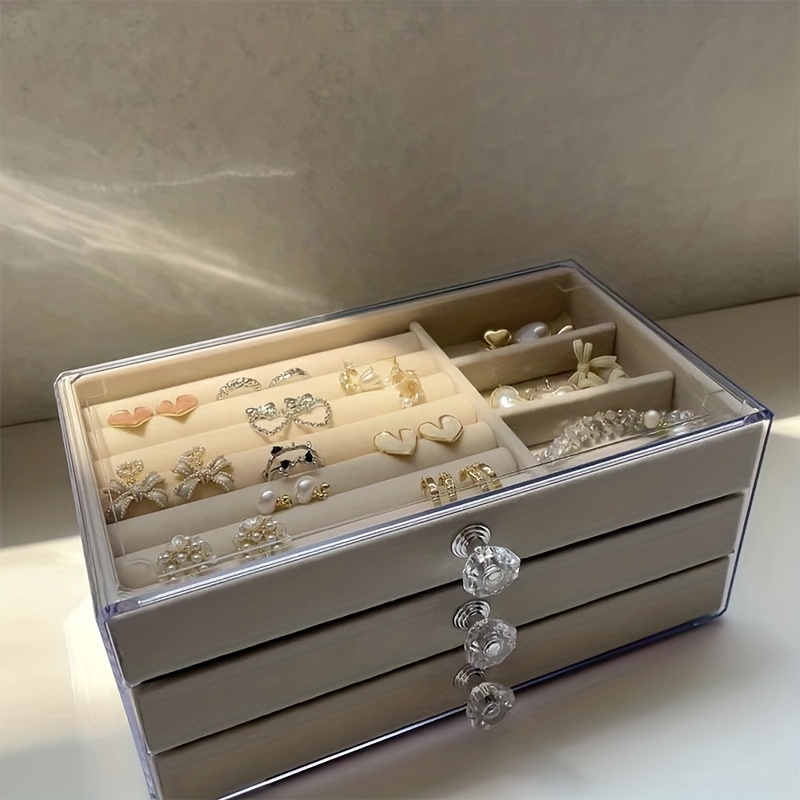 3 tier Jewelry Storage Drawer Box With Clear Lid Soft Liner - Temu