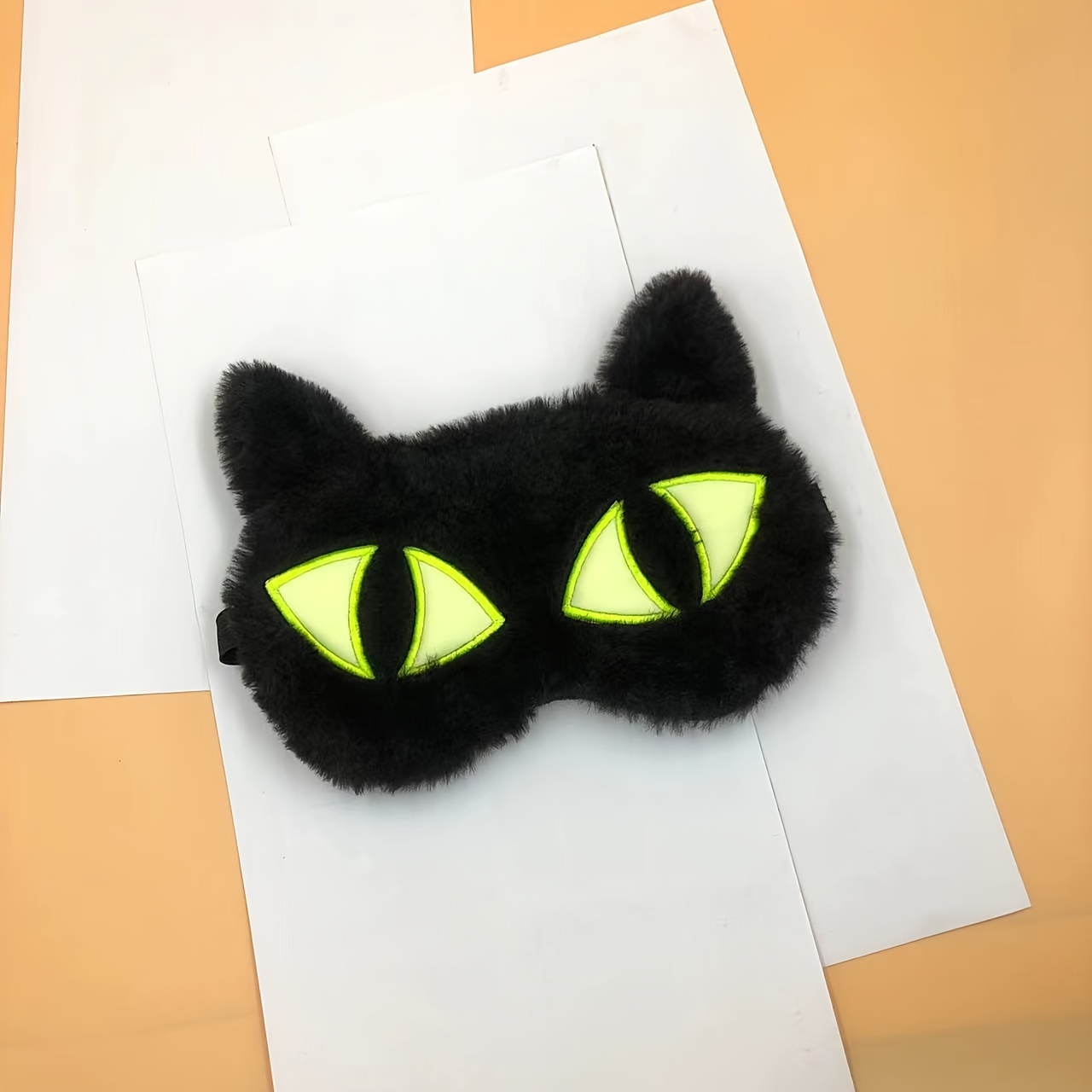 Luminous Cat Eye Mask Black Auspicious Cat Eye Mask Plush - Temu Canada