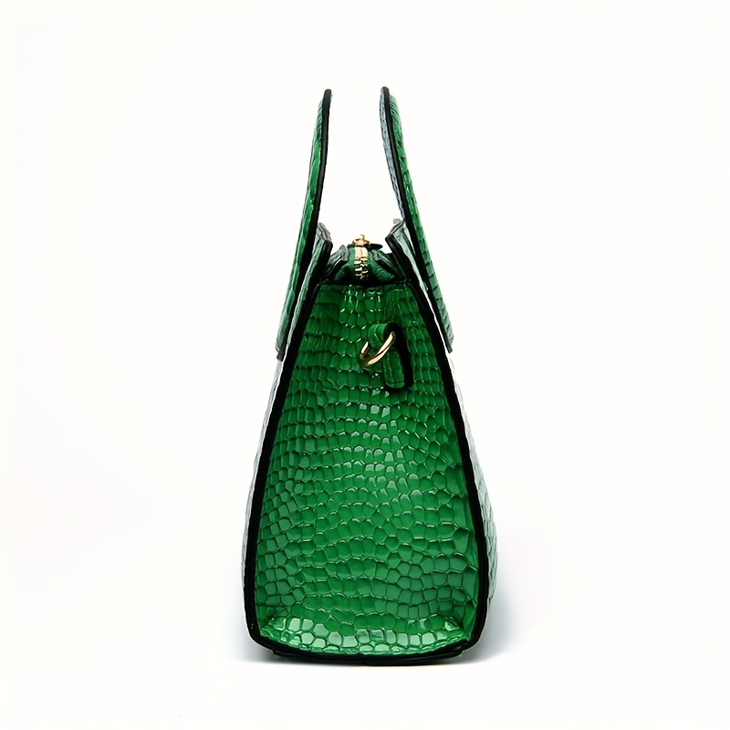 Elegant Crocodile Pattern Satchel Bag, Classic Solid Color