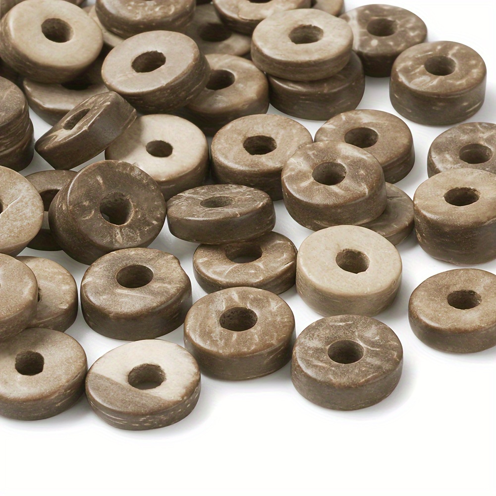 

100pcs Coconut Wood Brown Flat Hole Beads For Jewelry Making Diy Bracelet Necklace Men's Women's Vintage Style Decorative Beads Accessories