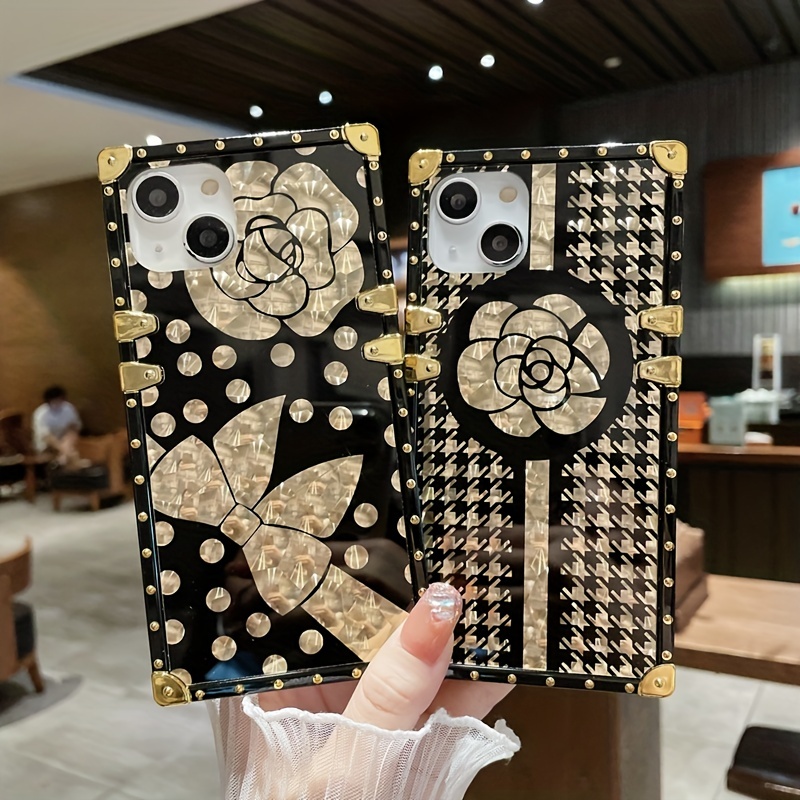 for iPhone 14, 13, 12, 11 Pro Max Mini XS XR X 8, 7, 6, 6S Plus+SE phone  case Luxury LV PU leather square phone case with straight edge full  protection and shockproof exterior