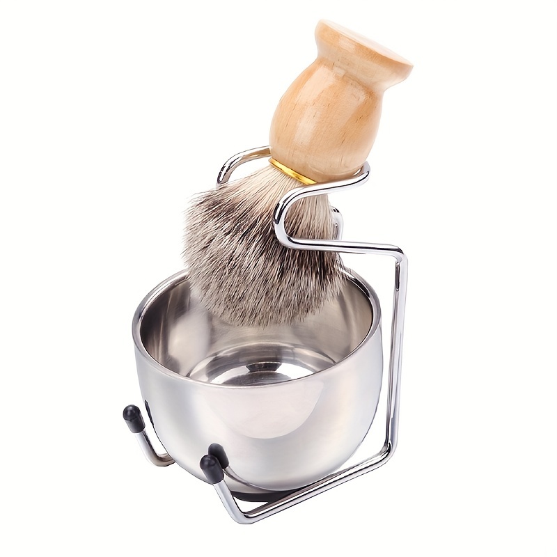 Professional Men Beard Brush Set with Stainless Steel Bowl Stand