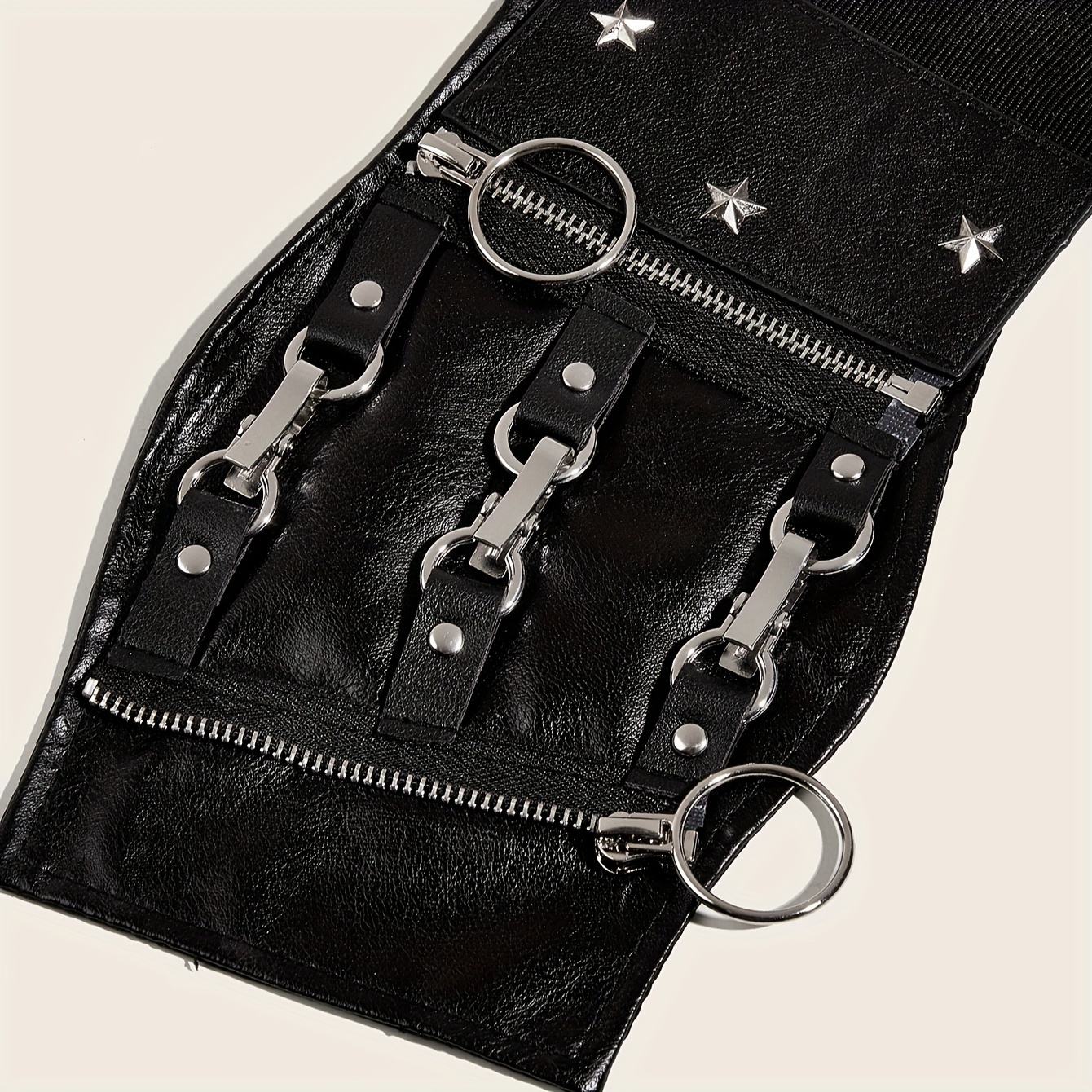 Vintage Rivet Zipper Wide Girdle Black Pu Leather Elastic - Temu