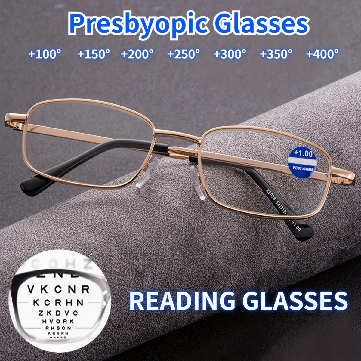 Blue Light Blocking Reading Glasses Classic Rectangle Clear Lens Presbyopic  Metal Glasses For Women Men