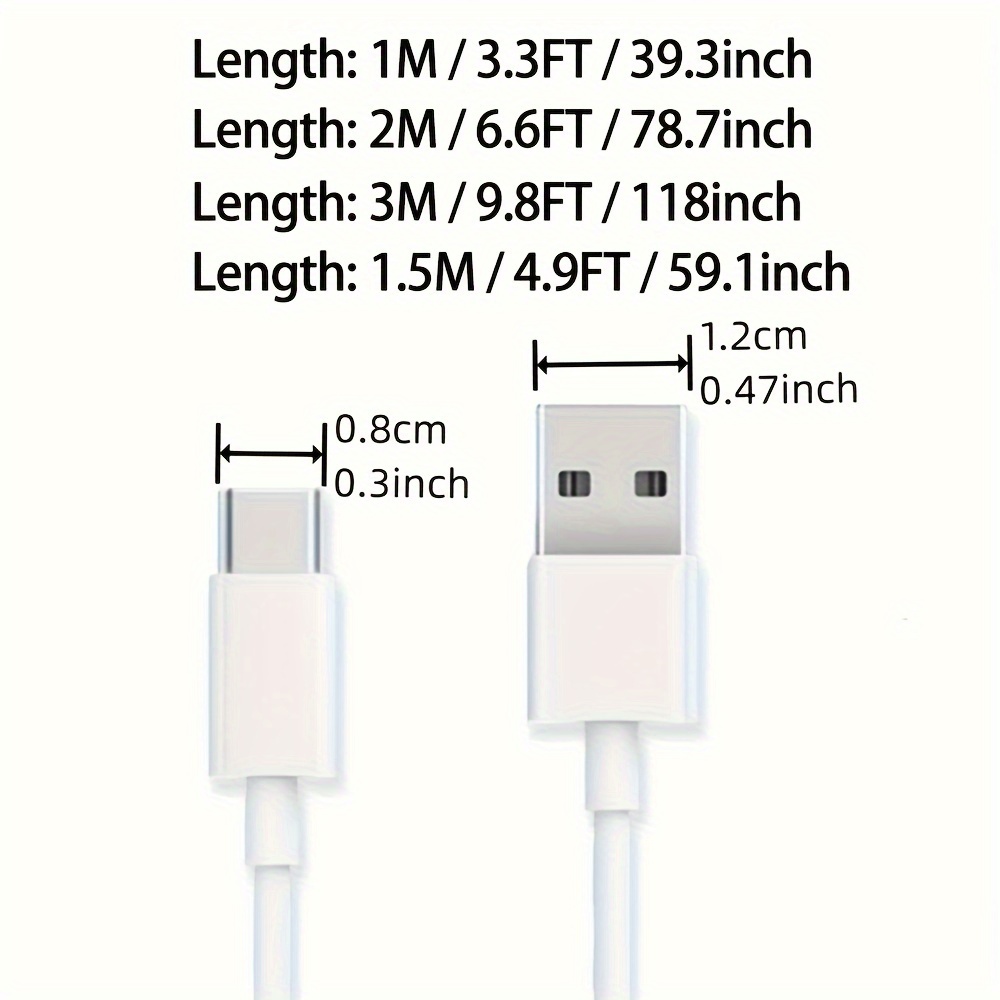 Cable de carga USB tipo C carga rápida de 5amp, color blanco , 1 mt /