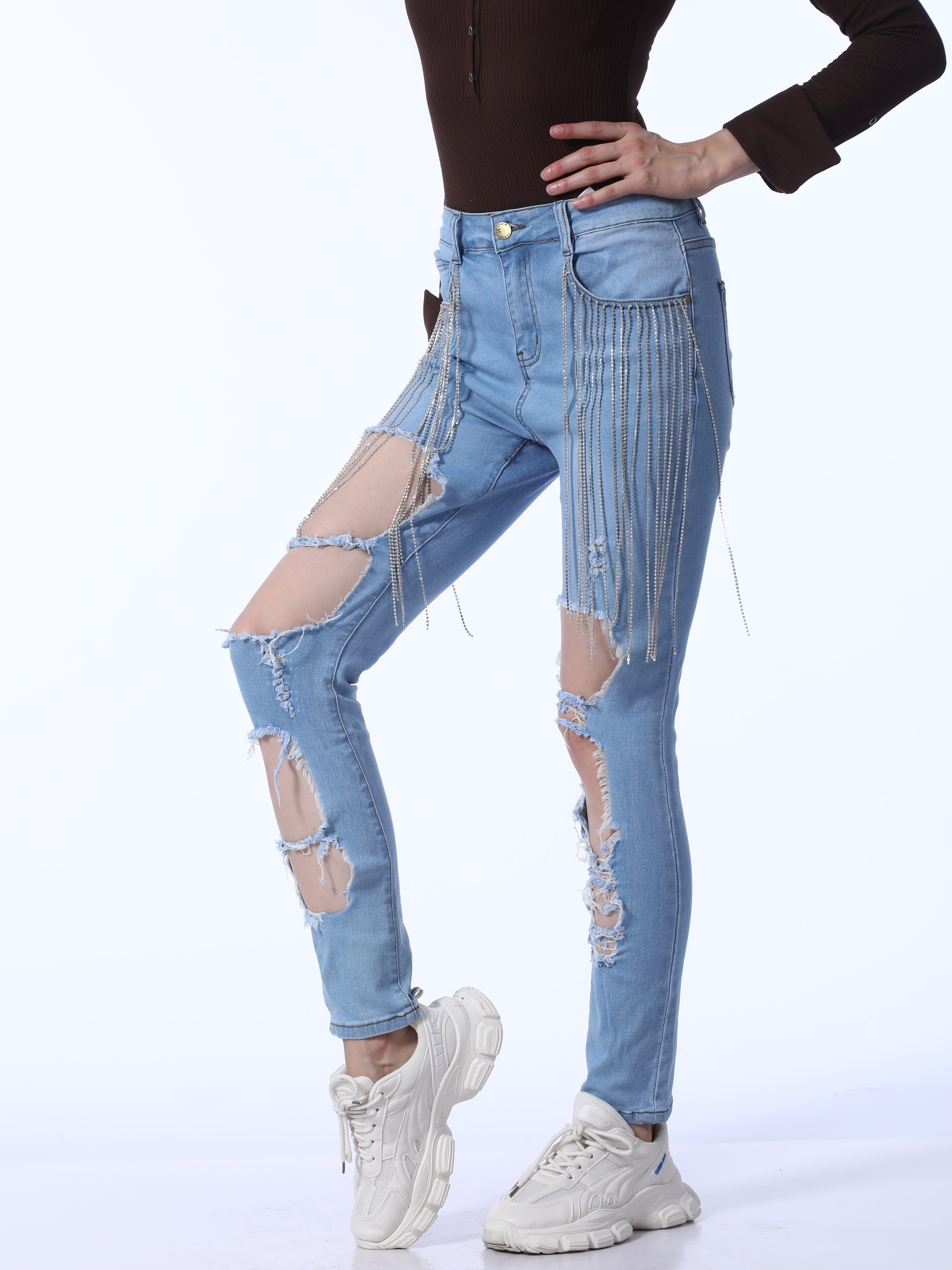 Rhinestone Jeans For Women - Temu