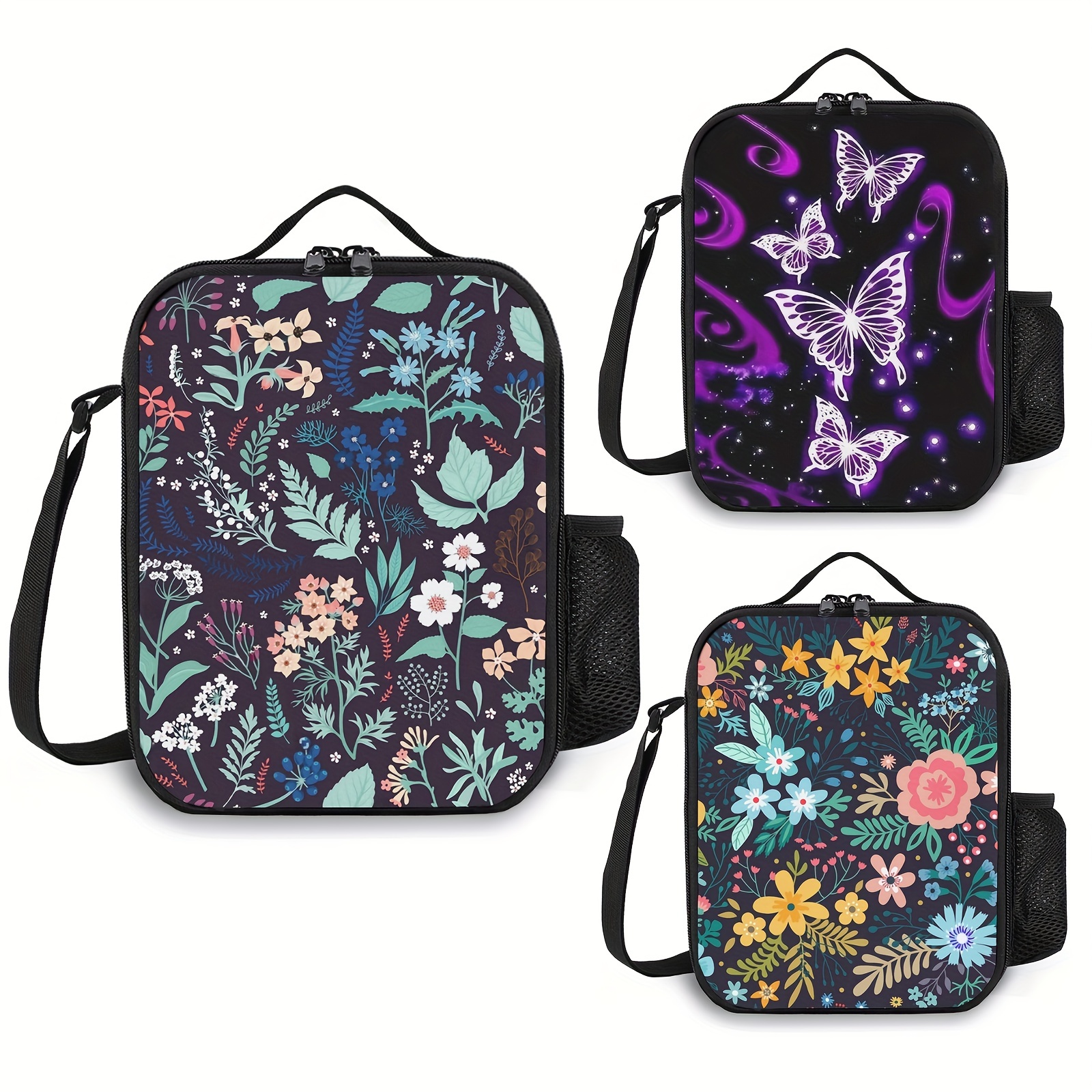 Insulated Lunch Bag Box for Women with Blue Butterfly Print Cooler Thermal  Waterproof Reusable Tote Bag with Big Pocket for Work Office Picnic College