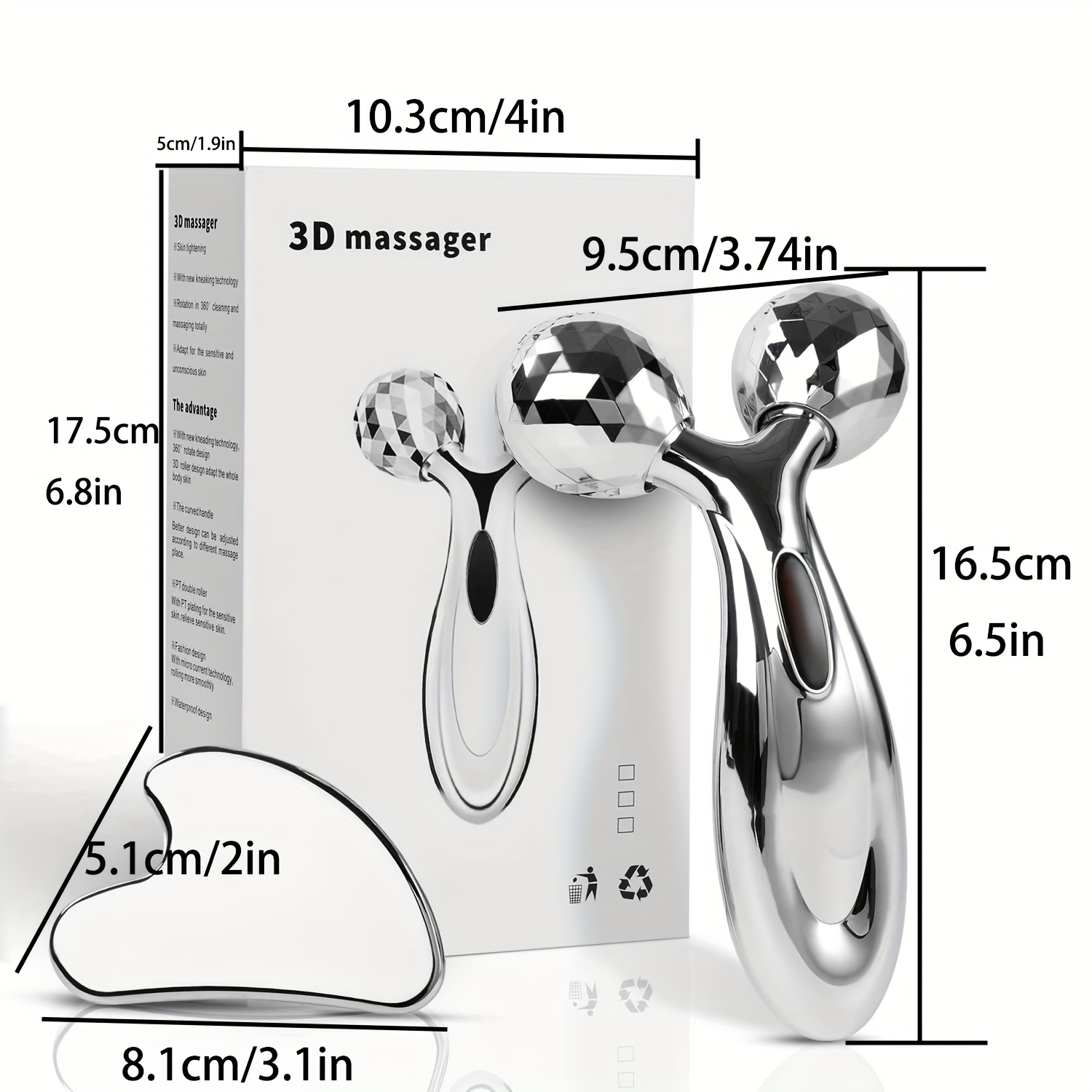 Stainless Steel Gua Sha & Face Roller Set - Face Massager & Sculpting Tool