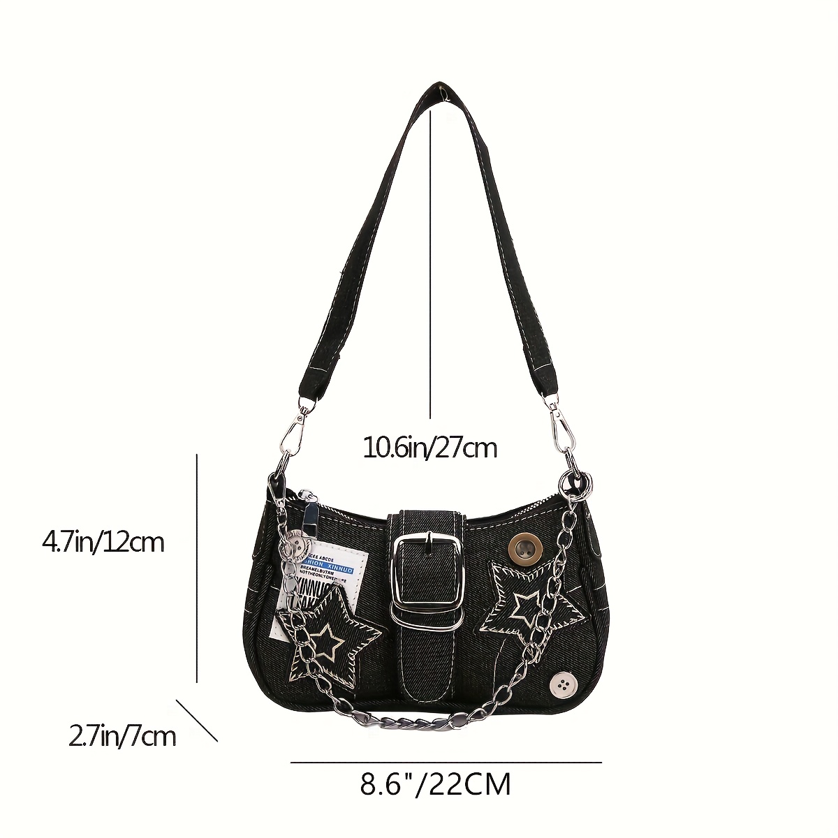 Y2k Denim Shoulder Bag, Trendy Chain Underarm Purse, Women's