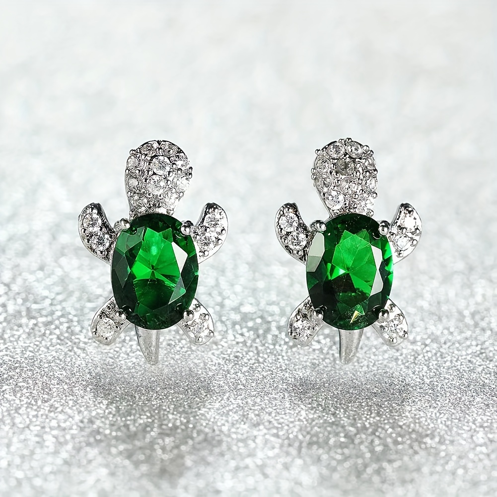 Lovely Turtle Stud Earrings with Zircon Decor